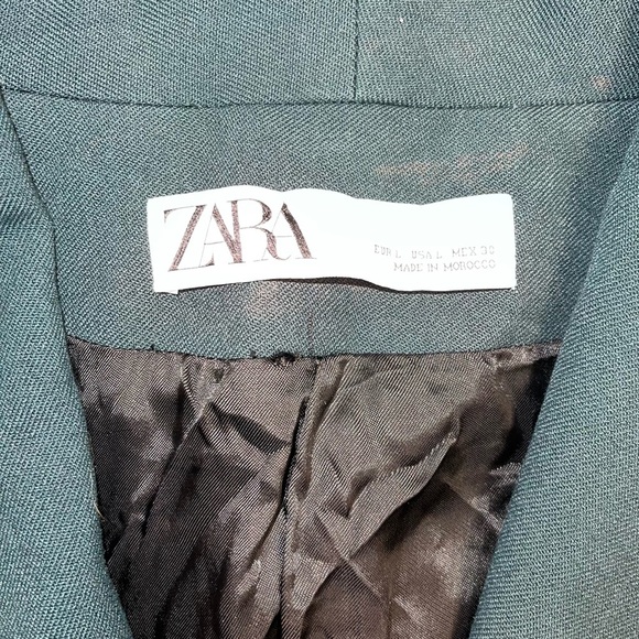 Zara Blazer Jacket Women's Size‎ Large Dark Green Structured Double-Breasted - Picture 8 of 10